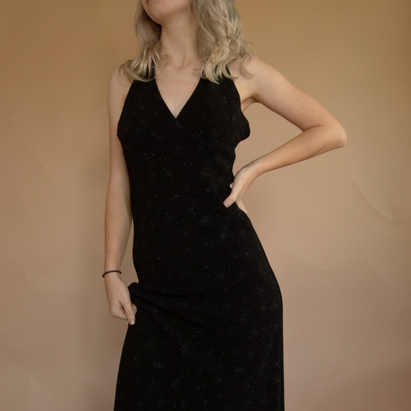 90s Starburst Glitter Halter Evening Gown - Picture 5 of 16